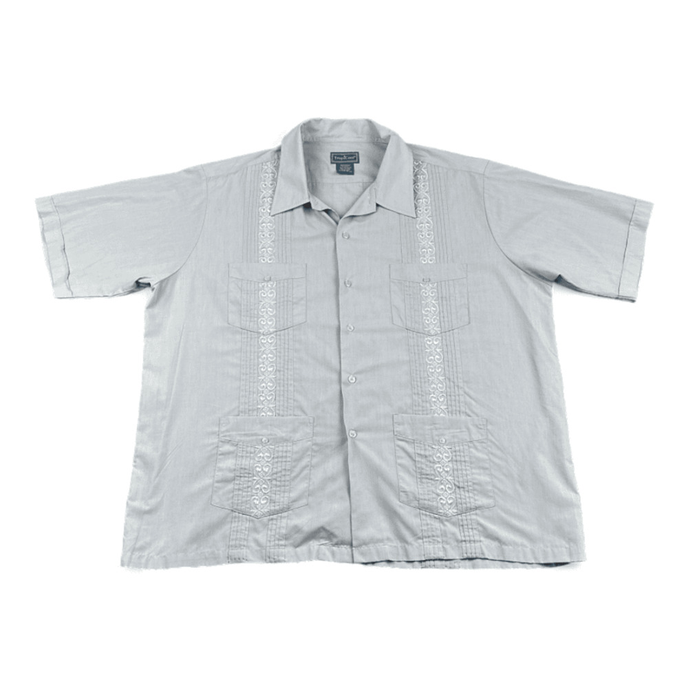 Vintage Guayabera Shirt Adult EXTRA LARGE Gray Mexican Wedding Tropical Cuban